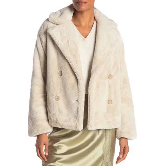 Vince Faux Fur Coat Double Breasted Plush Jacket Peacoat XS